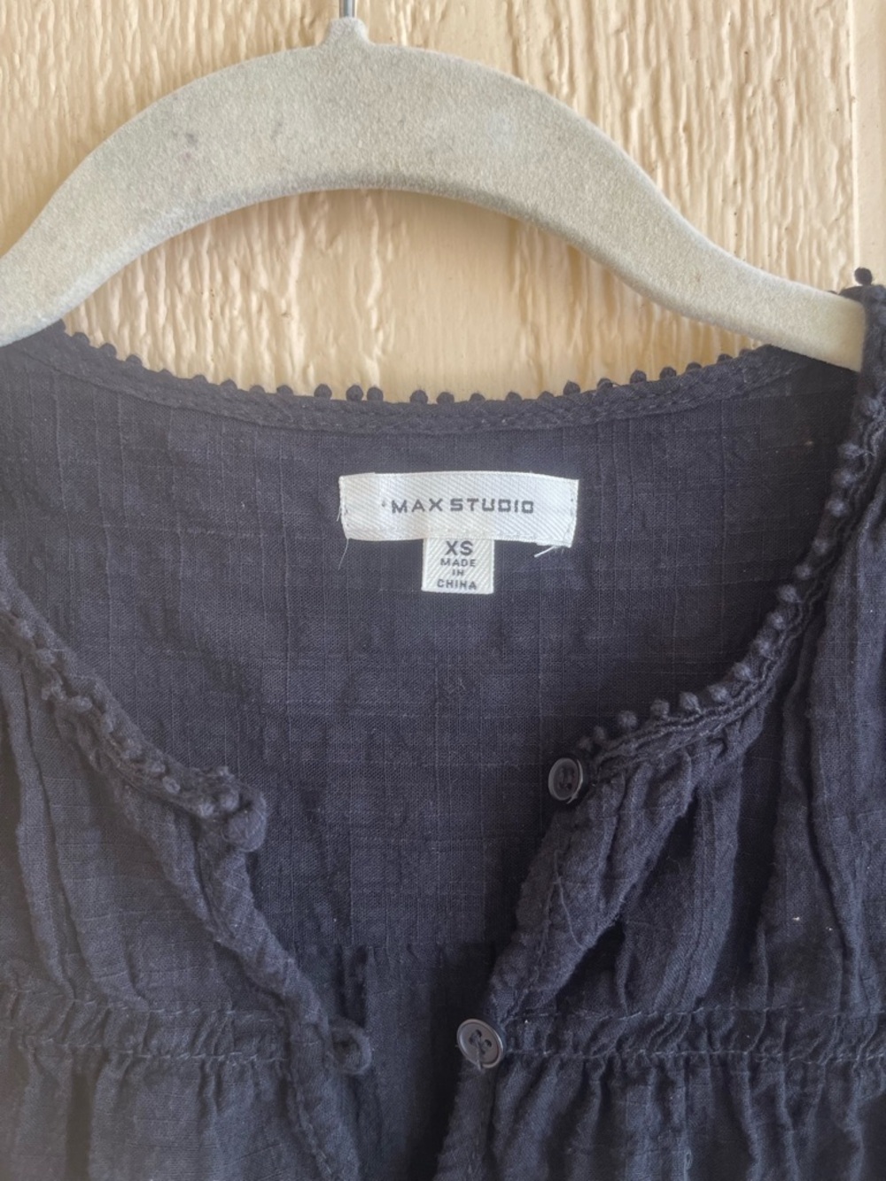 Max Studio Black Crochet-Trim Short Sleeve Blouse - Picture 3 of 7
